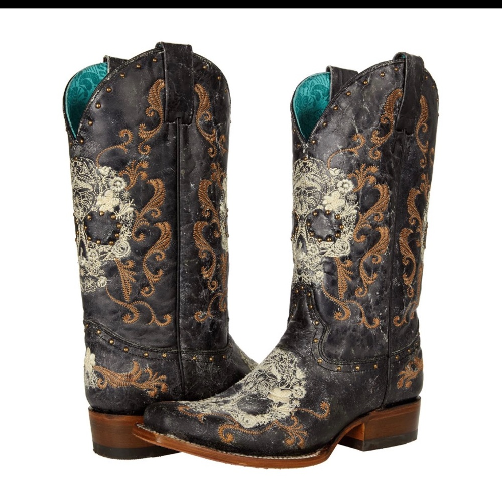 Corral Boots Floral Skull square toe